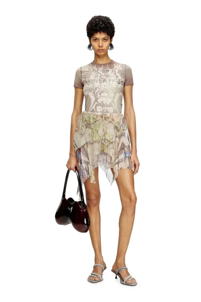 o-silla Crinkled skirt mixed medieval print