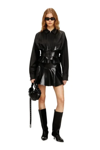 o-zirc-s1 Short pleated skirt in coated suiting