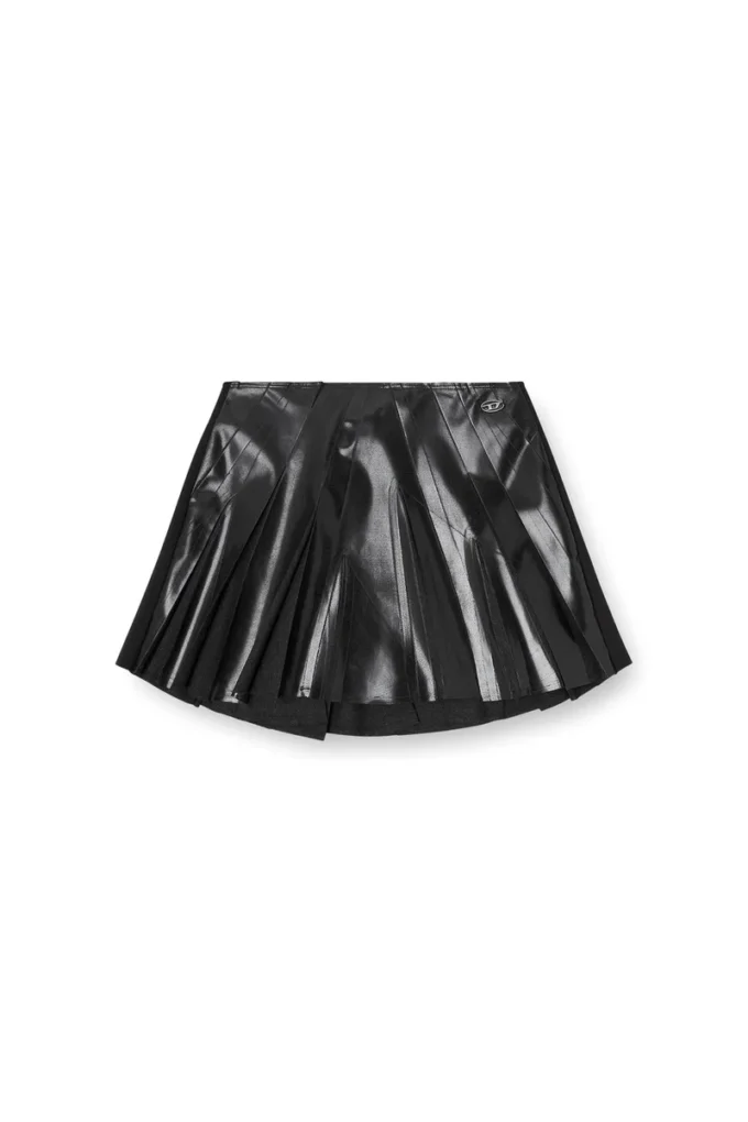 o-zirc-s1 Short pleated skirt in coated suiting