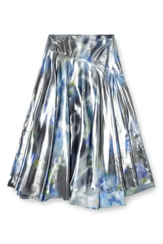 o-zulie-s2 Metallic midi skirt with blurred rose print