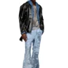 p-belb-p1 Flared track pants in coated jersey
