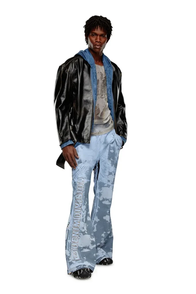 p-belb-p1 Flared track pants in coated jersey