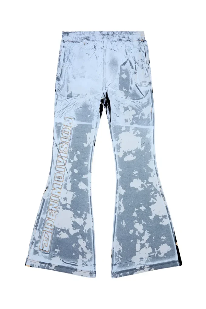 p-belb-p1 Flared track pants in coated jersey