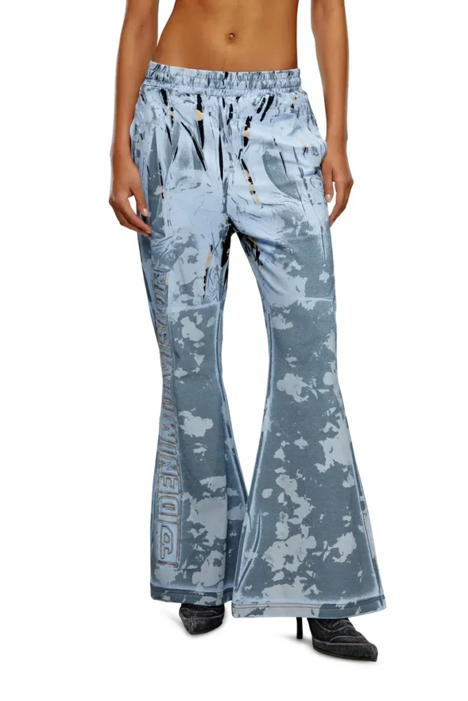 p-belb-p1 Flared track pants in coated jersey