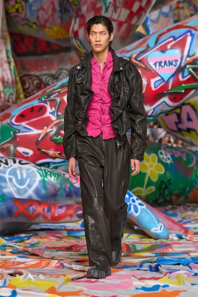p-bru Elasticated pants in boiled leather