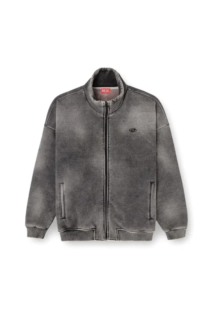 s-batel-v1 Teddy-lined zip jacket with denim effect