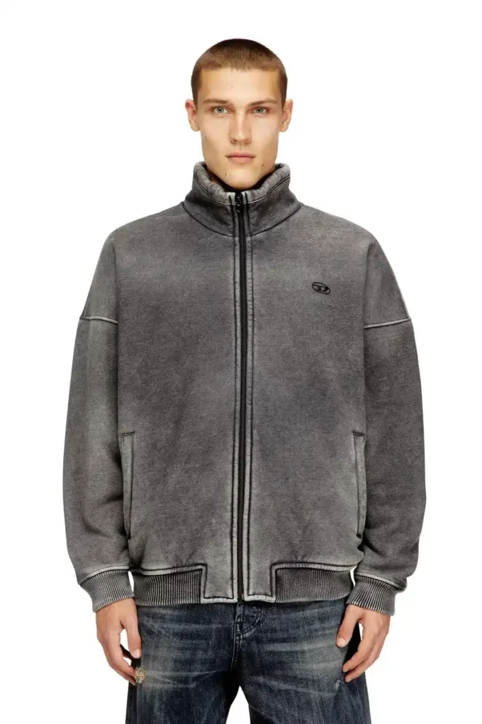s-batel-v1 Teddy-lined zip jacket with denim effect