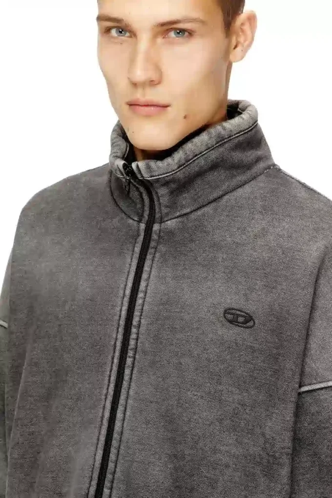 s-batel-v1 Teddy-lined zip jacket with denim effect