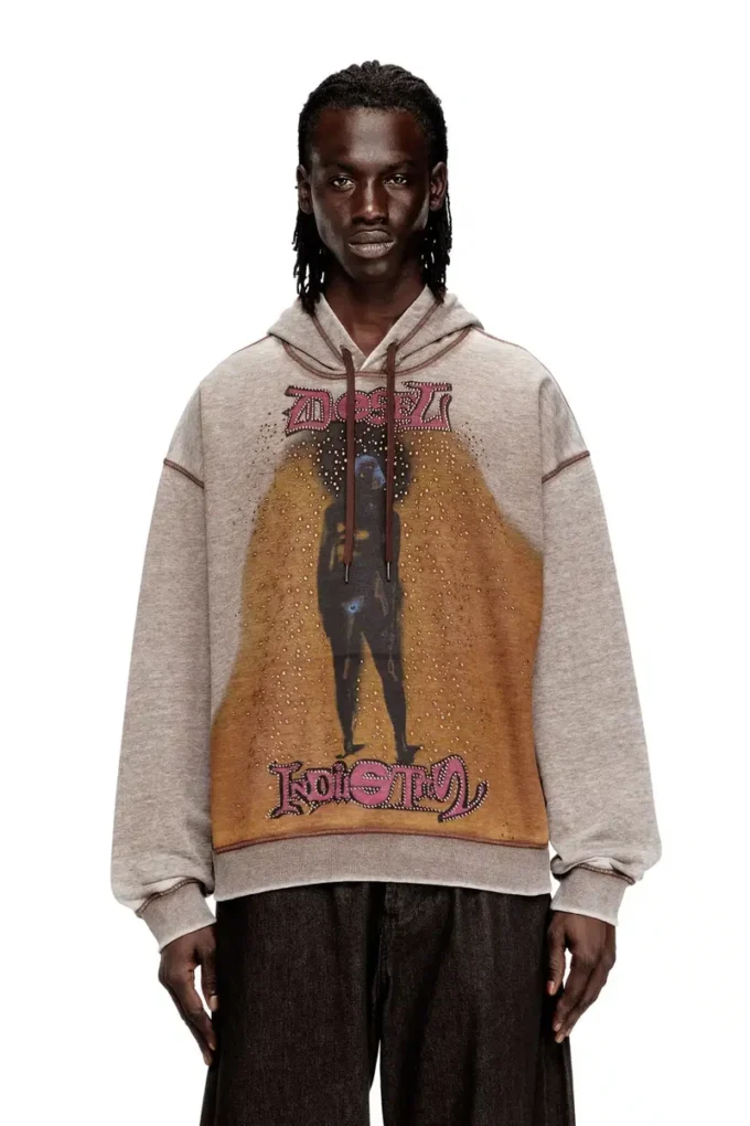 s-boxton-hood Hoodie with print and studs