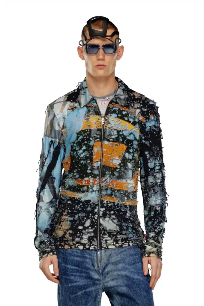 s-corn-peel Destroyed shirt with cinema prints