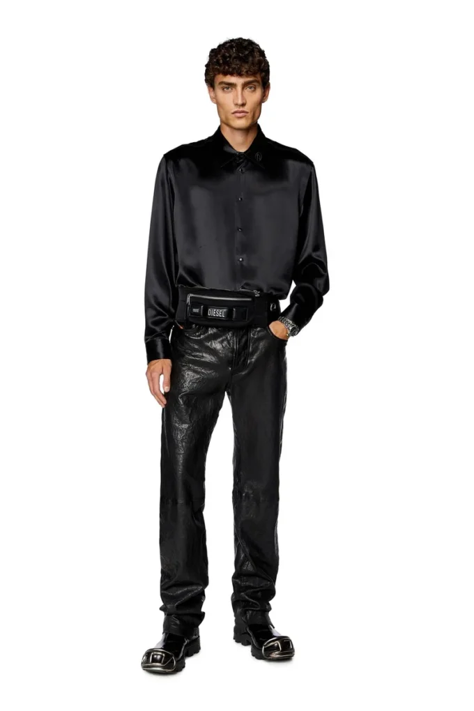 s-ricco Satin shirt with logo-embroidered collar