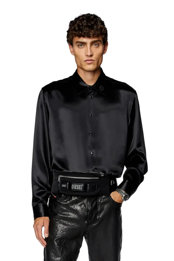 s-ricco Satin shirt with logo-embroidered collar