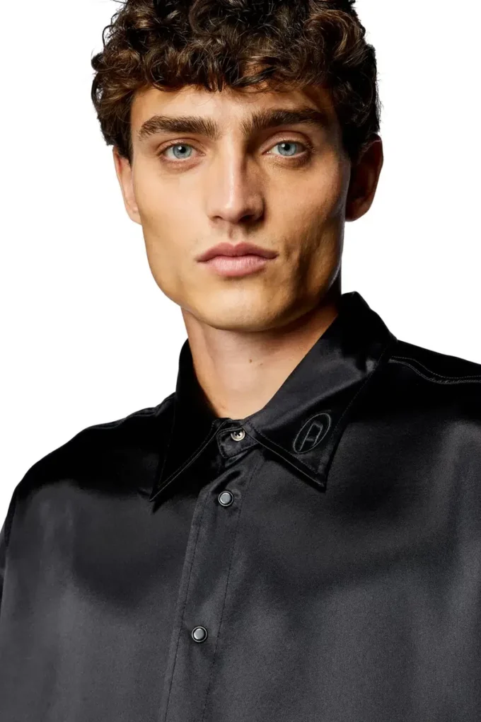 s-ricco Satin shirt with logo-embroidered collar