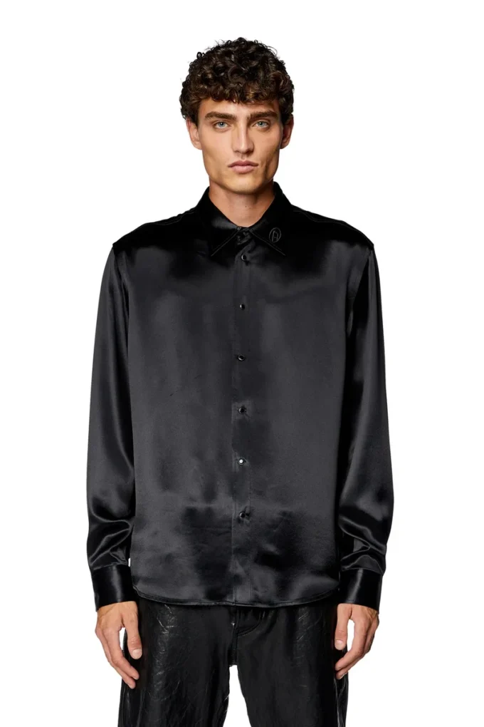 s-ricco Satin shirt with logo-embroidered collar