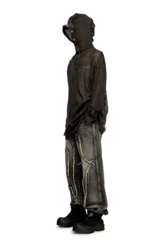 s-thug-fishnet Fishnet hoodie with full-closure hood