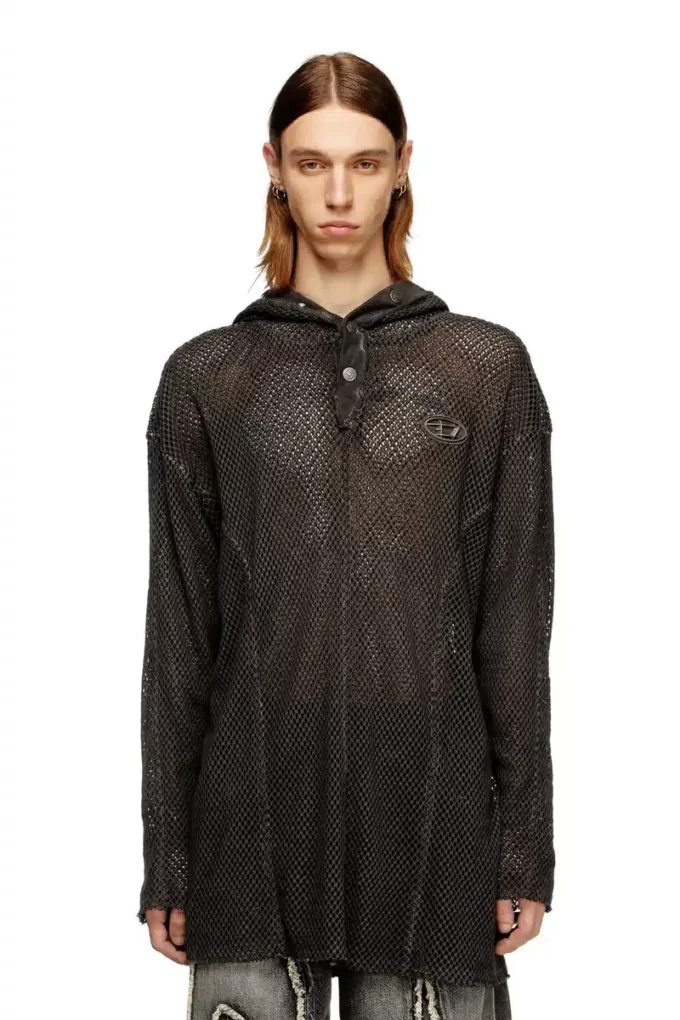 s-thug-fishnet Fishnet hoodie with full-closure hood