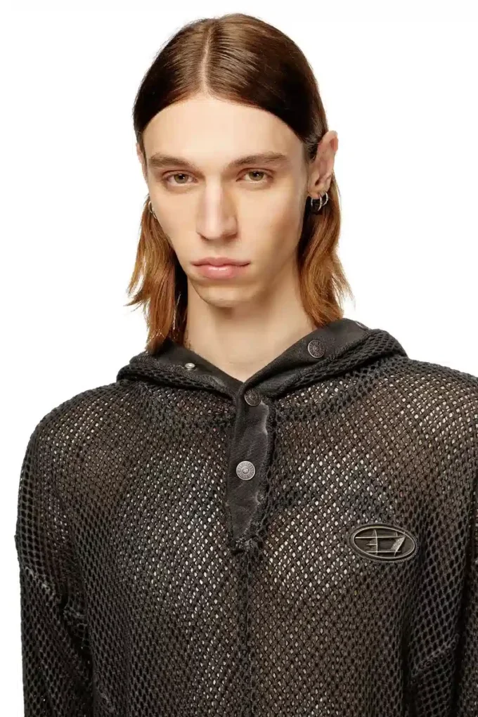 s-thug-fishnet Fishnet hoodie with full-closure hood