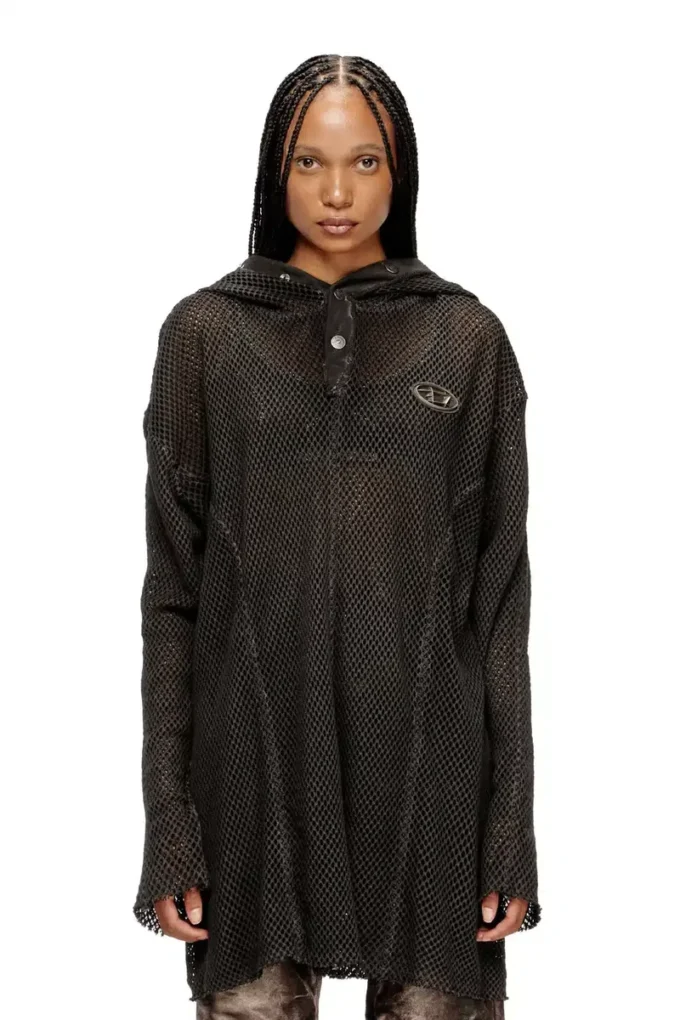 s-thug-fishnet Fishnet hoodie with full-closure hood