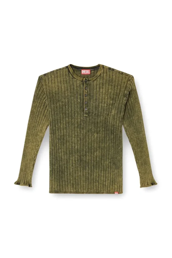 t-ally Henley top in treated wide-rib jersey