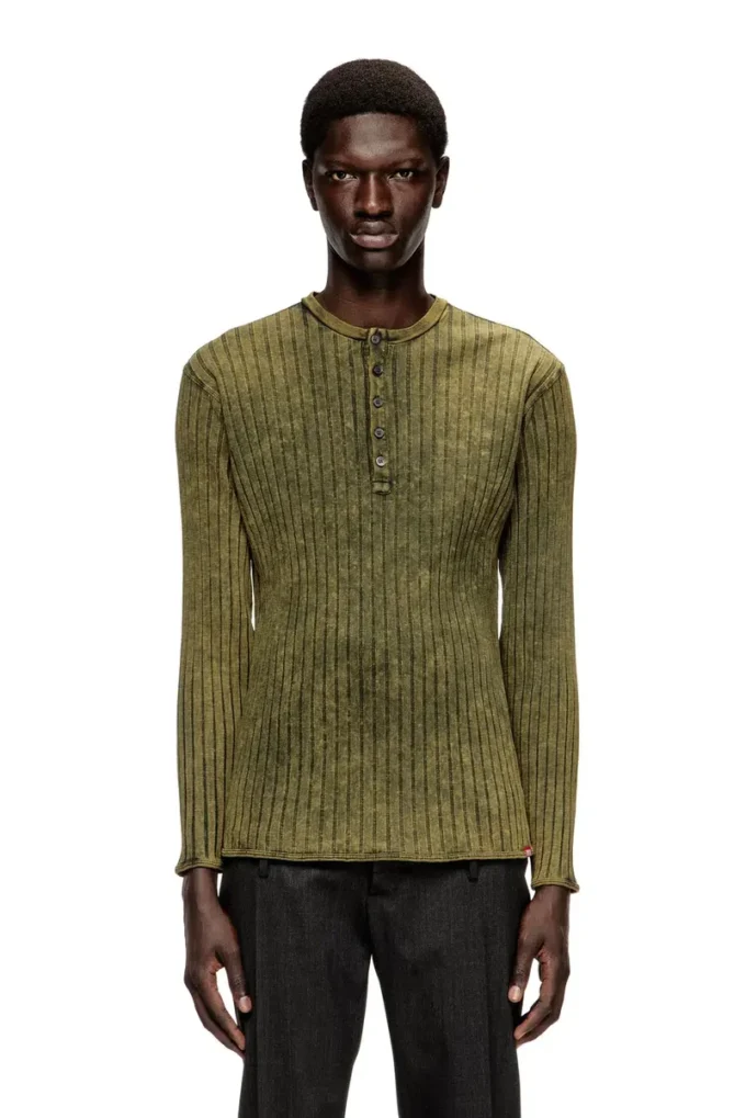 t-ally Henley top in treated wide-rib jersey