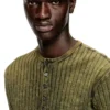 t-ally Henley top in treated wide-rib jersey