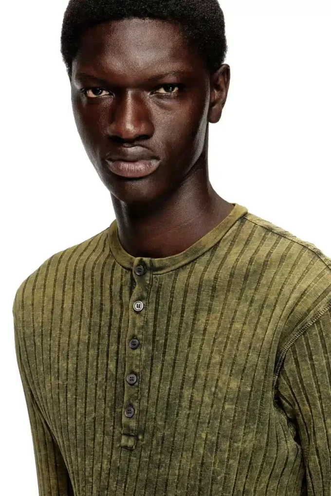t-ally Henley top in treated wide-rib jersey