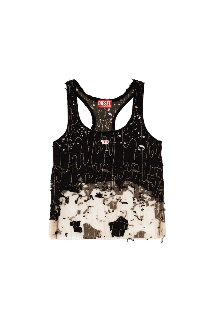 t-bils-dev Tulle tank top with destroyed jersey