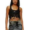 t-bils-dev Tulle tank top with destroyed jersey