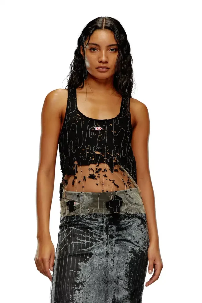 t-bils-dev Tulle tank top with destroyed jersey