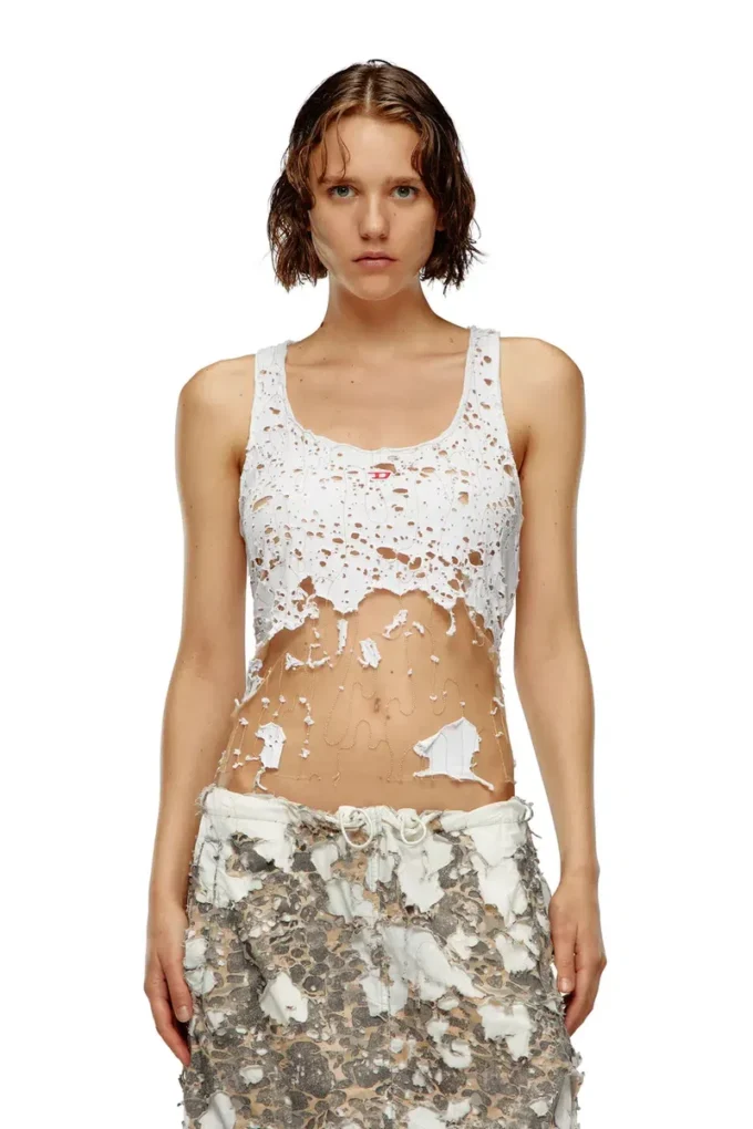 t-bils-dev Tulle tank top with destroyed jersey