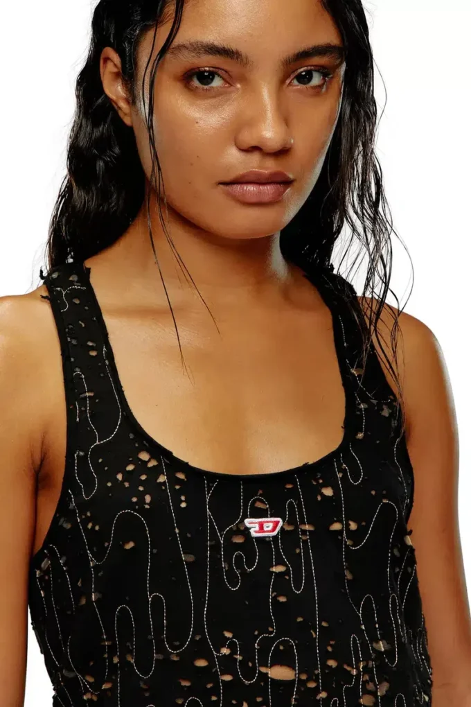 t-bils-dev Tulle tank top with destroyed jersey