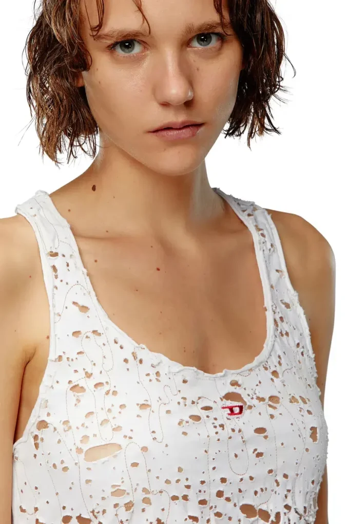 t-bils-dev Tulle tank top with destroyed jersey