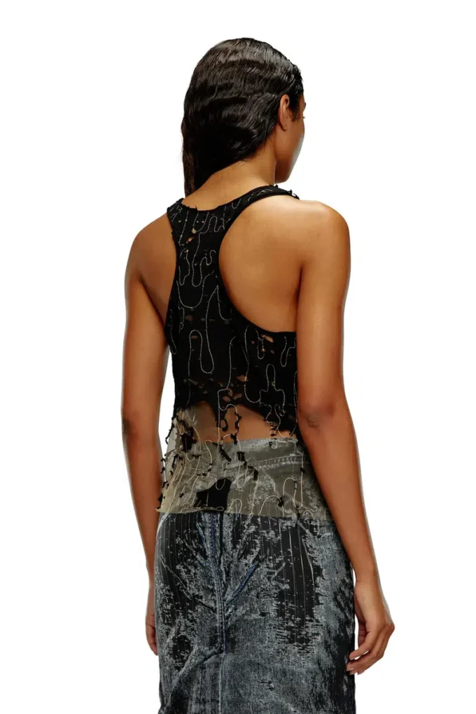 t-bils-dev Tulle tank top with destroyed jersey