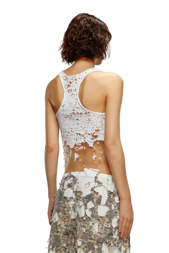 t-bils-dev Tulle tank top with destroyed jersey