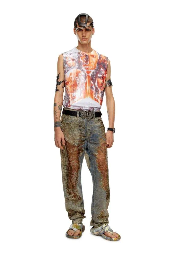 t-birco-p6 Shiny tank top with Diesel film print