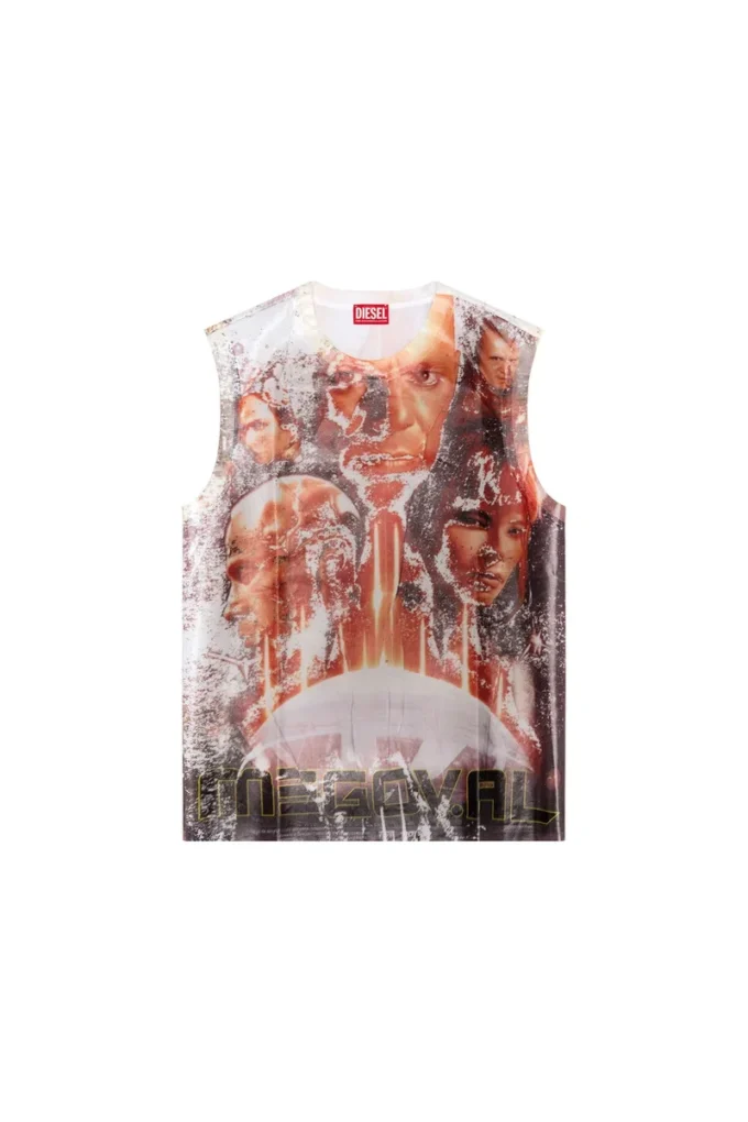 t-birco-p6 Shiny tank top with Diesel film print
