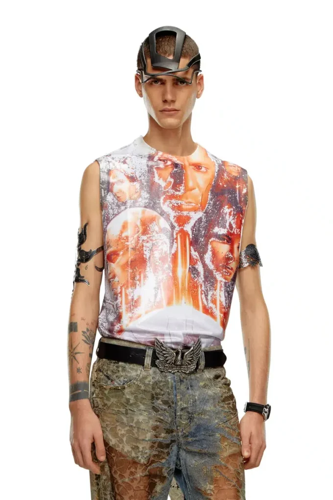 t-birco-p6 Shiny tank top with Diesel film print