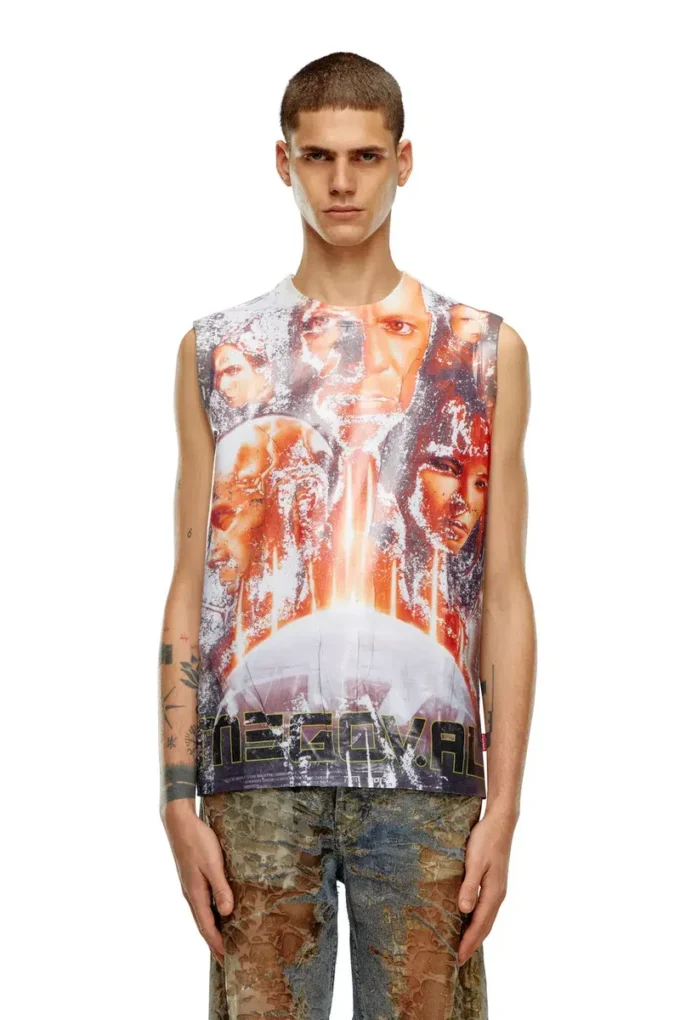 t-birco-p6 Shiny tank top with Diesel film print