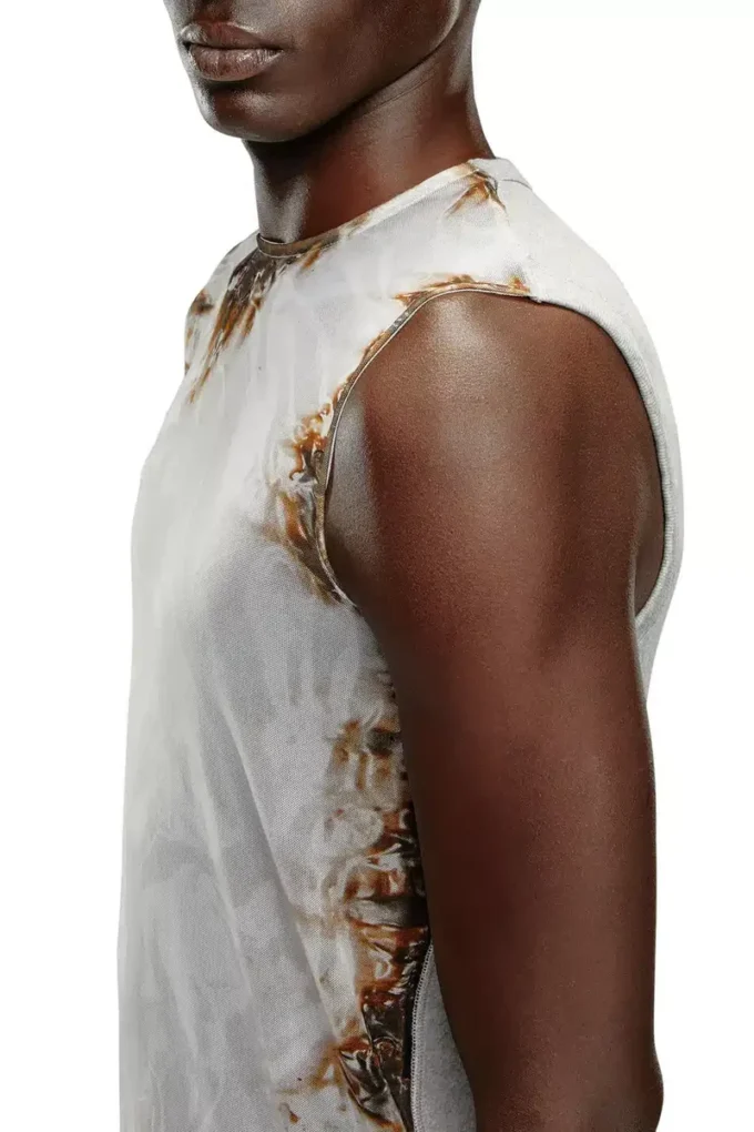 t-bisco-burn-art Tulle top with burning plastic print