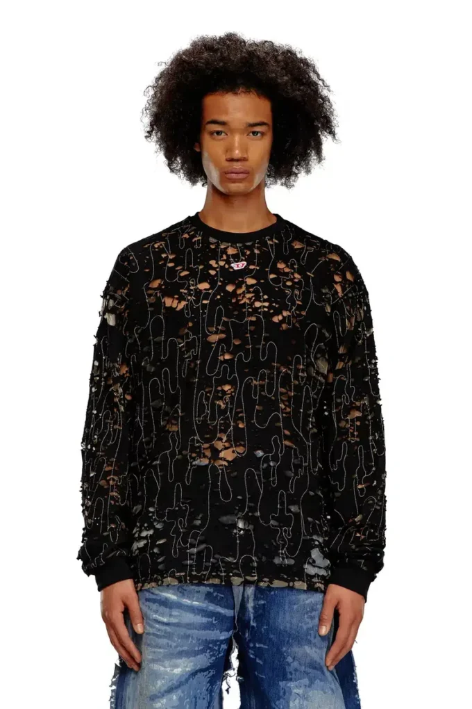 t-boxt-ls-devor Tulle T-shirt with destroyed jersey