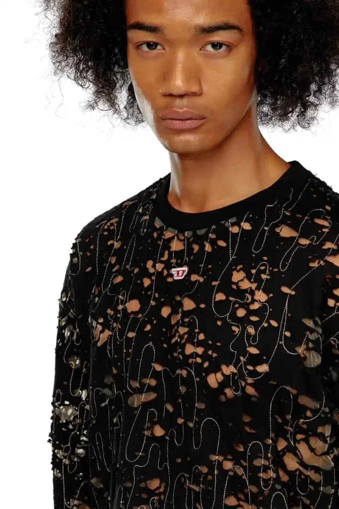 t-boxt-ls-devor Tulle T-shirt with destroyed jersey