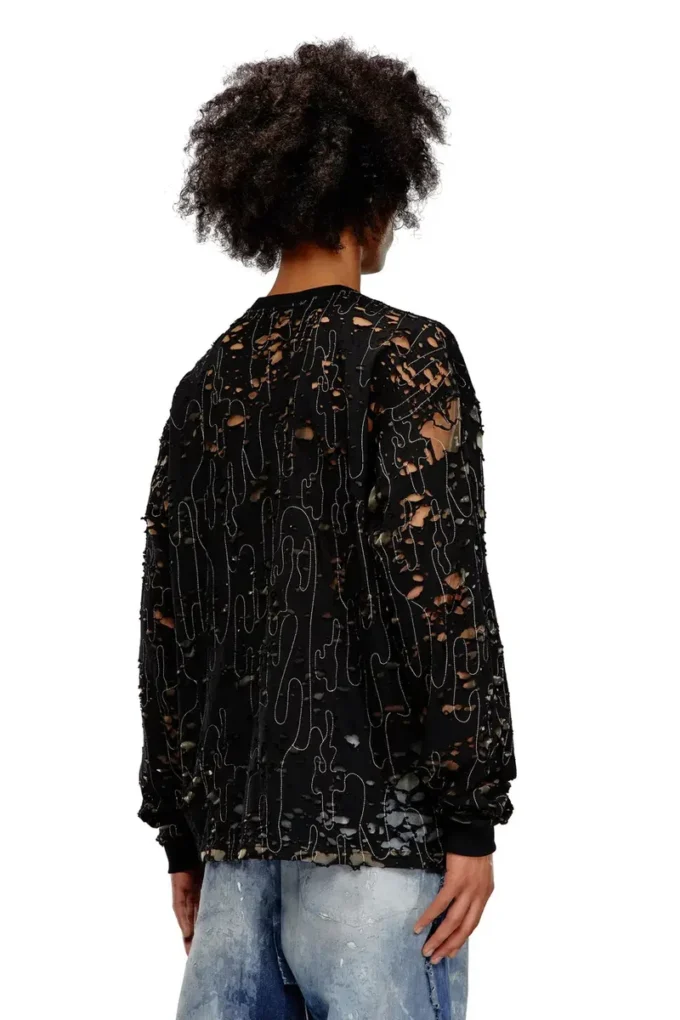 t-boxt-ls-devor Tulle T-shirt with destroyed jersey