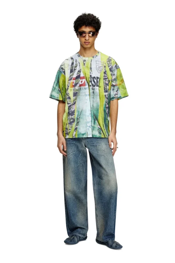 t-boxt-r13 T-shirt with trompe l’oeil cracked print