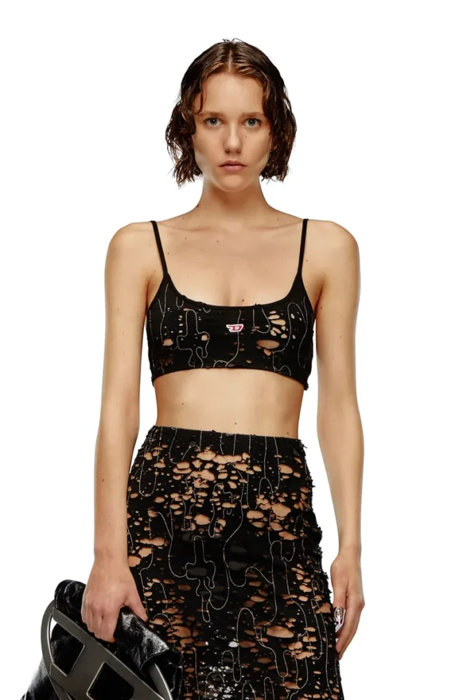 t-bra-dev Tulle bra top with destroyed jersey
