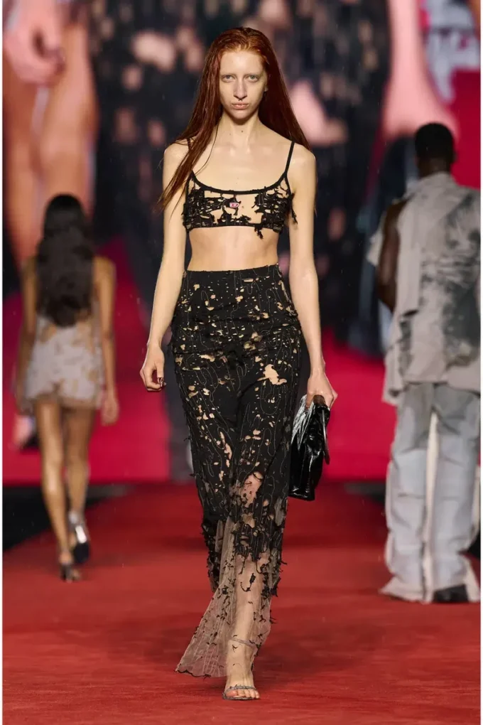 o-leena Long devoré skirt in tulle and jersey