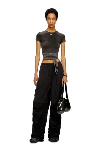 t-bunny-tail-r1 Denim-look T-shirt with wrap ties