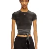 t-bunny-tail-r1 Denim-look T-shirt with wrap ties