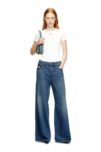 t-ele-long-od Slim ribbed T-shirt with metallic Oval D