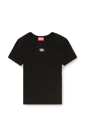 t-ele-long-od Slim ribbed T-shirt with metallic Oval D