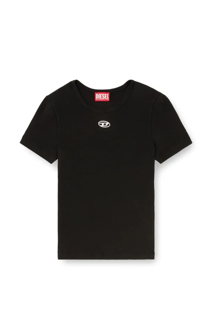 t-ele-long-od Slim ribbed T-shirt with metallic Oval D